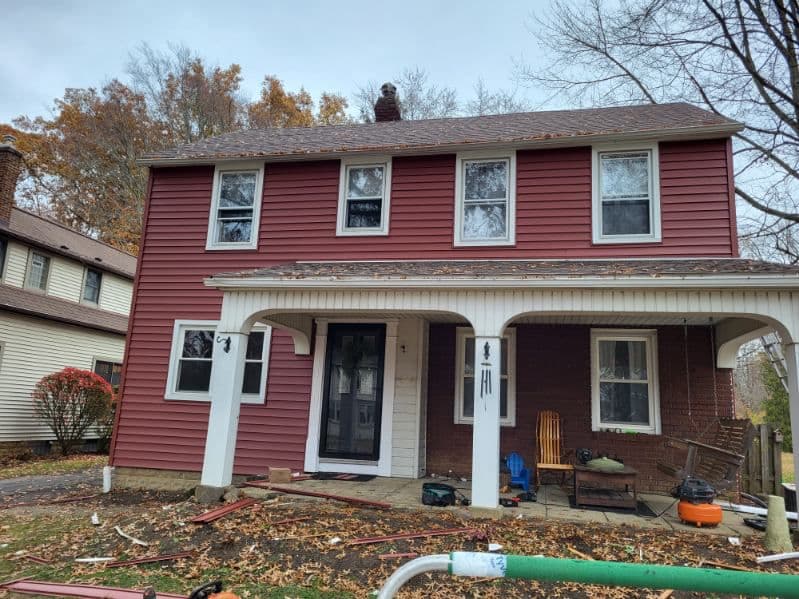 Red siding installation - front view
